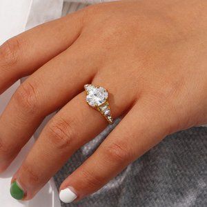 Luxury Crystal‎ Zircon Adjustable 18K Gold Plated Stainless Steel Ring